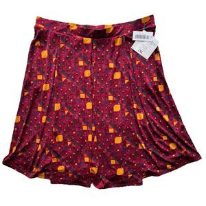 Lularoe 2XL Madison Skirt Red With Multicolor Pattern Pleated Fit With Pockets